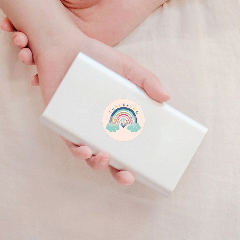 Cuộn 500 Nhãn Dán In Chữ Thank You Sitckers Màu Cầu Vồng Dễ Thương Dùng Làm Quà Tặng