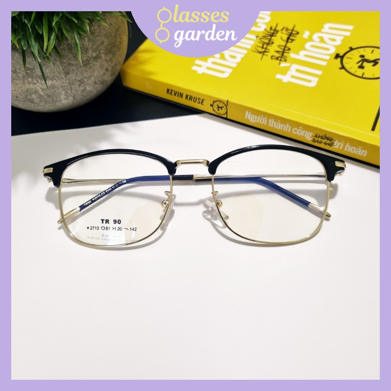 Gọng kính cận nam nữ Glasses Garden kim loại dáng bầu siêu bền 2713 - Có lắp mắt theo yêu cầu