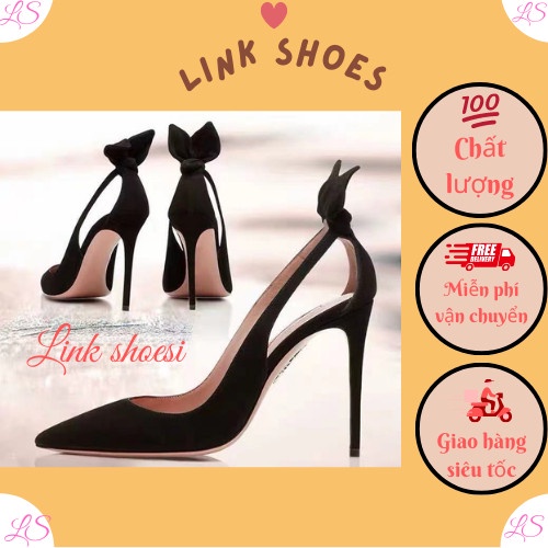 Giày cao gót nữ da lộn kiểu dáng phối nơ thỏ sau hậu xinh xắn Link shoes mã TT155