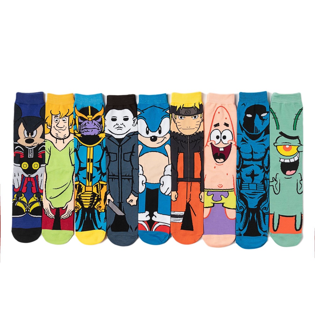 Vớ Cotton Chải Kỹ Họa Tiết Hoạt Hình Naruto Sonic Rick and Morty Cá Tính
