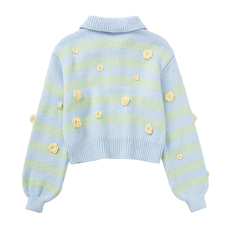 Ảnh thật áo len dày mẫu mới nhất 2022 dày đẹp đan hoa baby blue phong cách thanh lịch retro