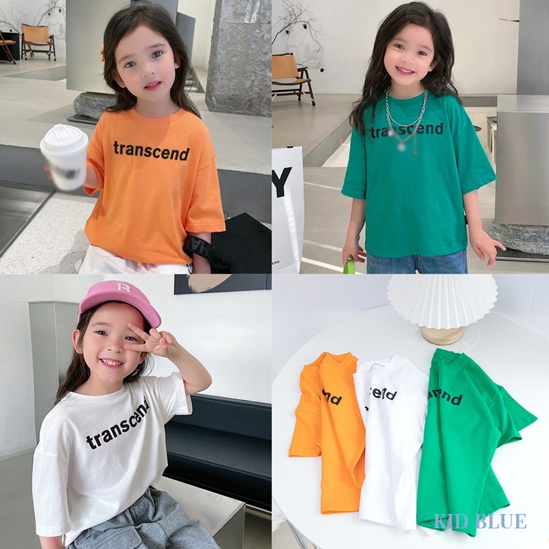 Áo thun cổ tròn màu sắc đơn giản thời trang mùa hè phong cách Hàn Quốc cho bé gái