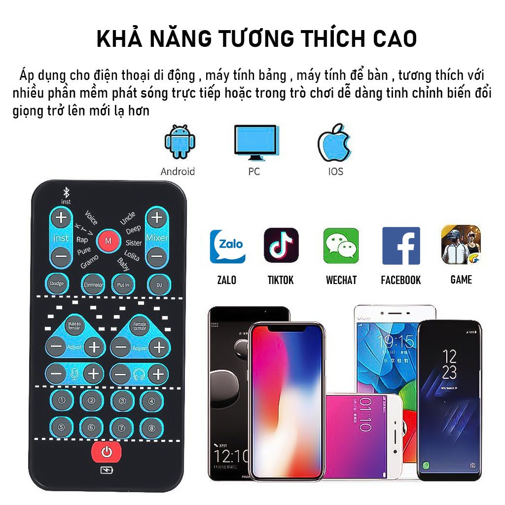 Bộ Chuyển Đổi 8 Giọng Nói Nam, Nữ, Trẻ Em M10 Cho Điện Thoại, Máy Tính Bảng, PC, Hỗ Trợ Mic Đổi Giọng Chơi Game -dc4536