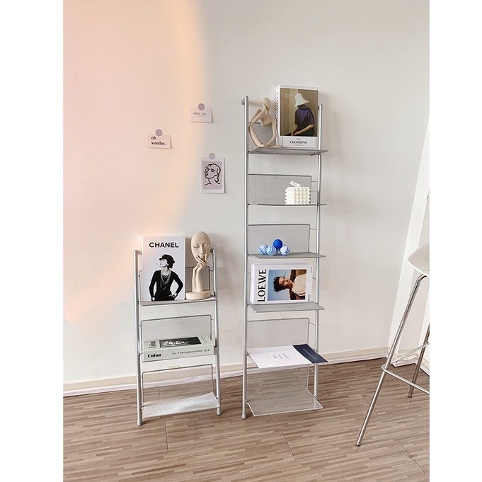 Giá báo studio chụp ảnh, trưng bày tạp trí - Kệ sách lưu trữ hợp kim nhôm hình chữ L, đựng đĩa CD nhiều lớp
