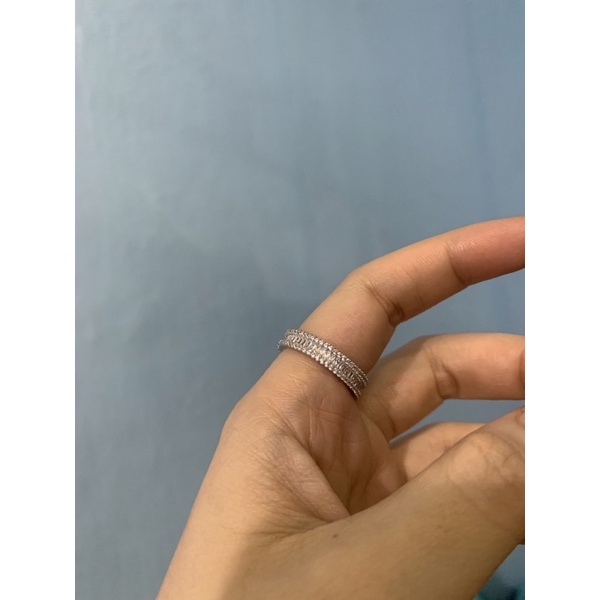 Nhẫn full 3 hàng đá cz quanh nhẫn bạc phủ vàng trắng