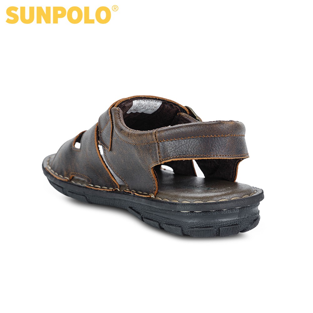 Sandal Nam Da Bò Cao Cấp SUNPOLO Nâu Đen SUSDA22ND