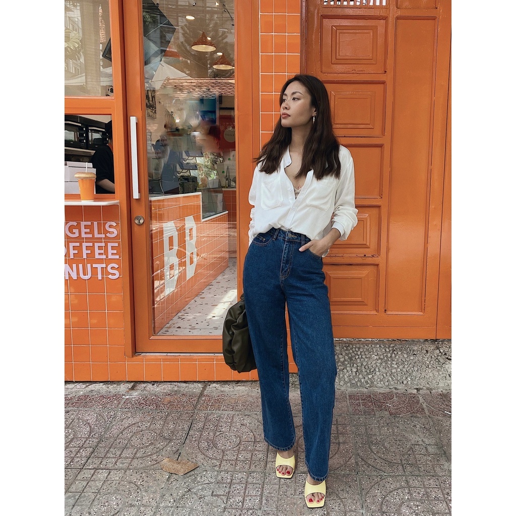 Timeless Loose Jeans Dark Blue - Quần Ống Suông Rộng, Lưng Cao Màu Dark Blue, Chất Cotton Cao Cấp