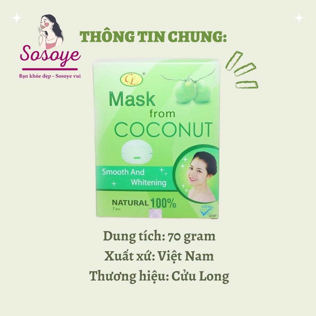 Mặt Nạ Dừa Nguyên Chất Dưỡng Sáng Da Cửu Long Mask From Coconut Smooth And Whitening