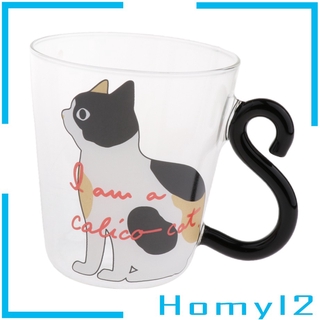 2PCS Cat Pattern Transparent Double-Layer Glass Coffee Mugs & Handle 250ml