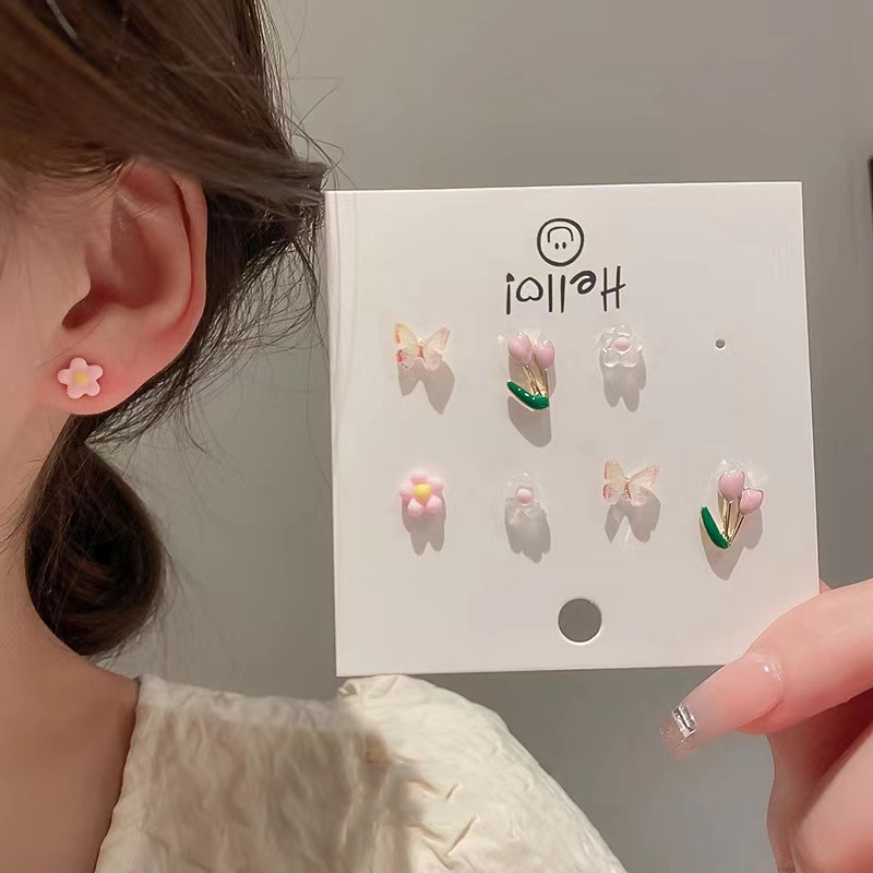 Khuyên Tai Xỏ Lỗ Họa Tiết Trái Cây/Hoa/Bướm Đơn Giản Nhiều Màu Cho Nữ