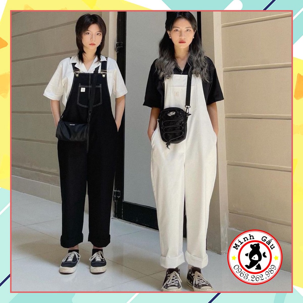 Yếm quần Quần yếm chỉ nổi 2 màu Đen, Trắng, chất kaki dầy mịn đẹp, dây điều chỉnh 💕