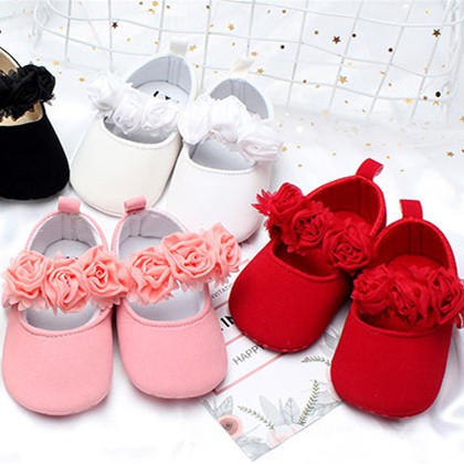 Giày vải đính hoa đế mềm dễ thương cho bé gái (0-18 tháng)