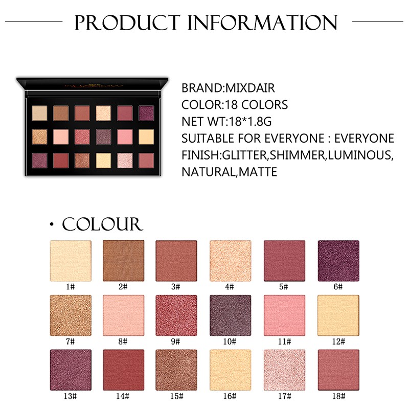 Bảng phấn mắt nhũ 18 màu MIXDAIR đẹp rực rỡ | BigBuy360 - bigbuy360.vn