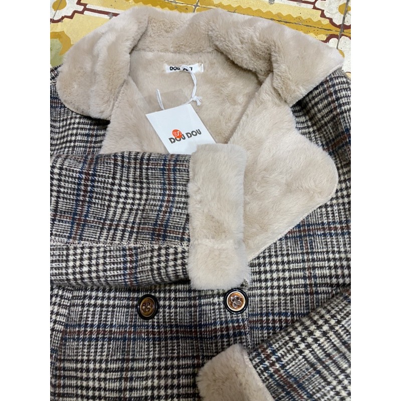 áo khoác dạ kẻ caro lót lông siêu dày ấm | BigBuy360 - bigbuy360.vn