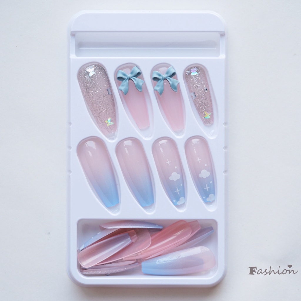 Set 24 Móng Tay Giả Màu Xanh Gradient Thời Trang Cá Tính
