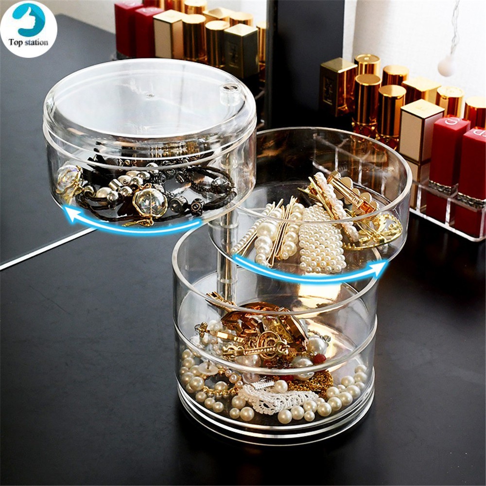 Hộp Đựng Mỹ Phẩm / Trang Sức Trong Suốt Nhiều Tầng Dạng Xoay Chống Bụi Để Bàn Tiện Lợi