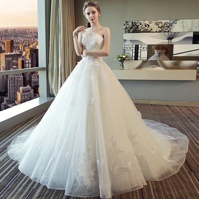 Áo cưới cô dâu váy dài đuôi nhỏ Áo ngực trắng kiểu mới 2020 đơn giản kiểu Hàn Quốc siêu Cổ Tích Giấc Mơ