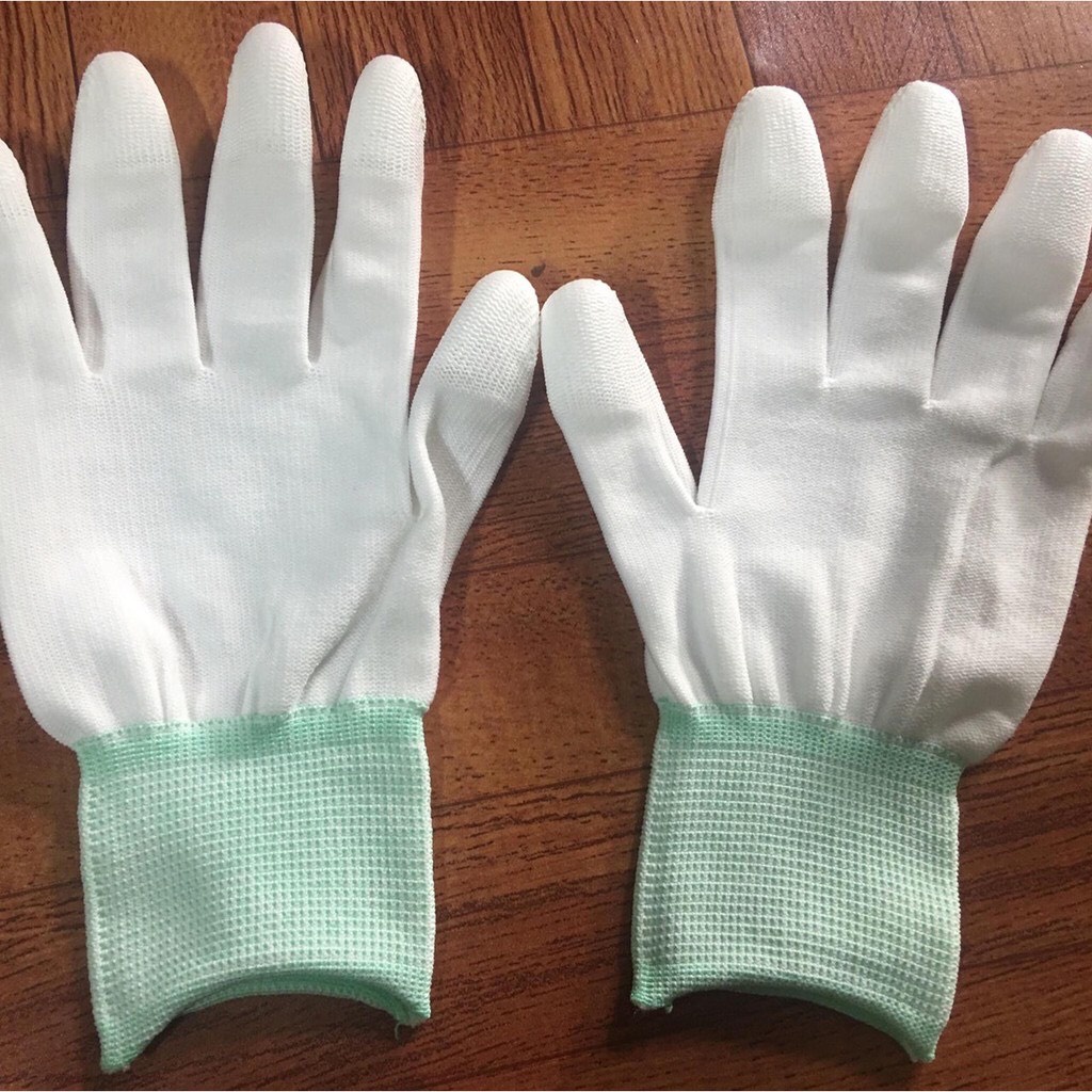 Găng tay bảo hộ trắng - Phủ PU ngón tay bảo vệ an toàn, chống chịu mài mòn