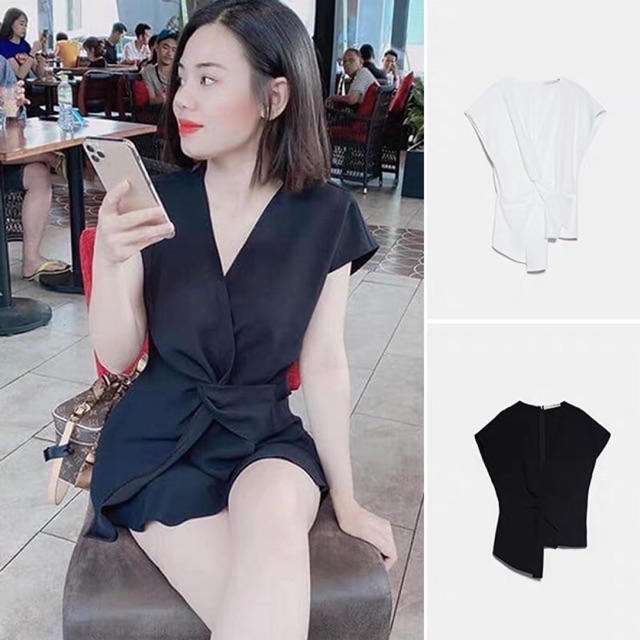 Sơ mi vạt chéo xoắn eo Zara