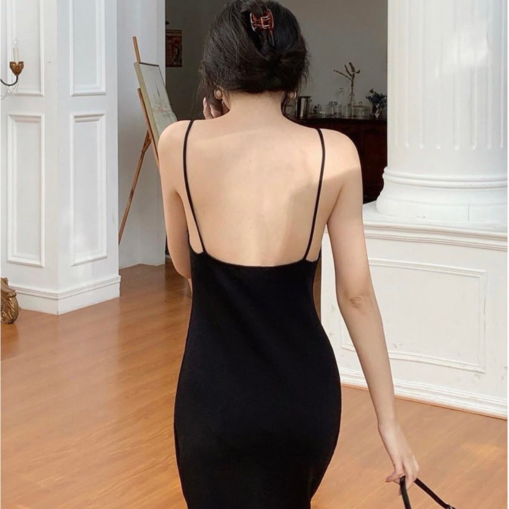Đầm body cổ thuyền đen hở lưng cực sexy sang chảnh