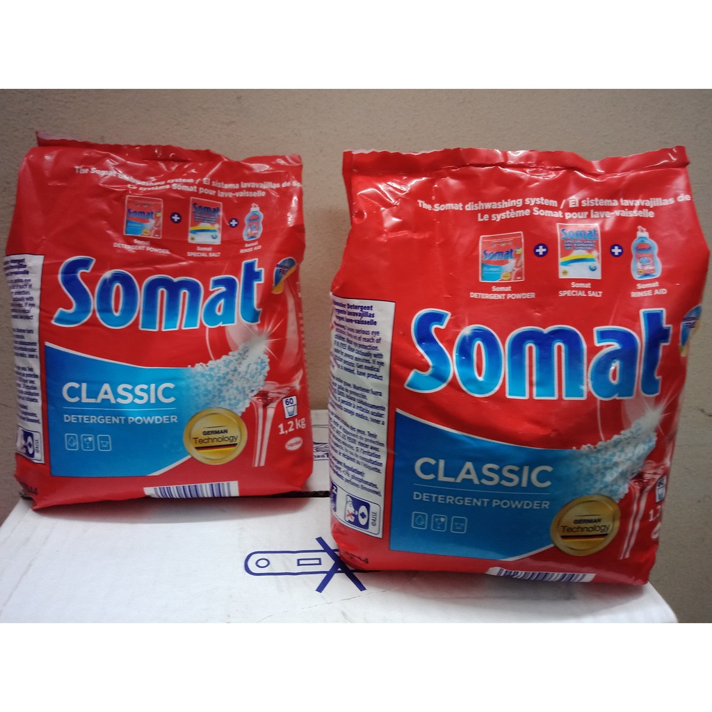 gói bột rửa bát chén ly Somat 1,2kg chuyên dùng cho máy( tặng que thử nước cứng khi mua 2 gói )kết hợp cùng muối bóng