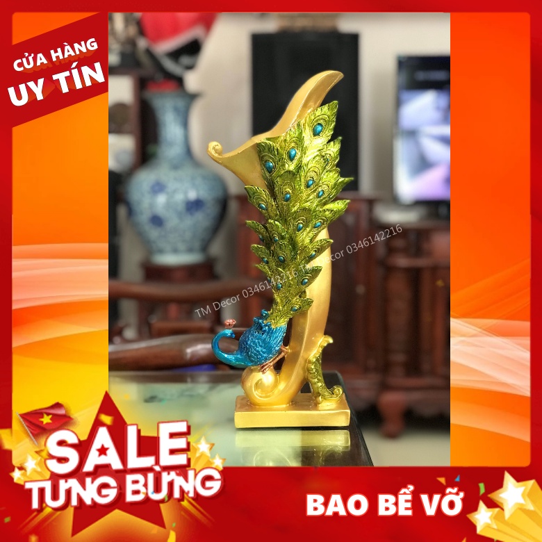 Bình cắm lông công phong thủy, bình hoa con công trang trí nhà cửa TM Decor