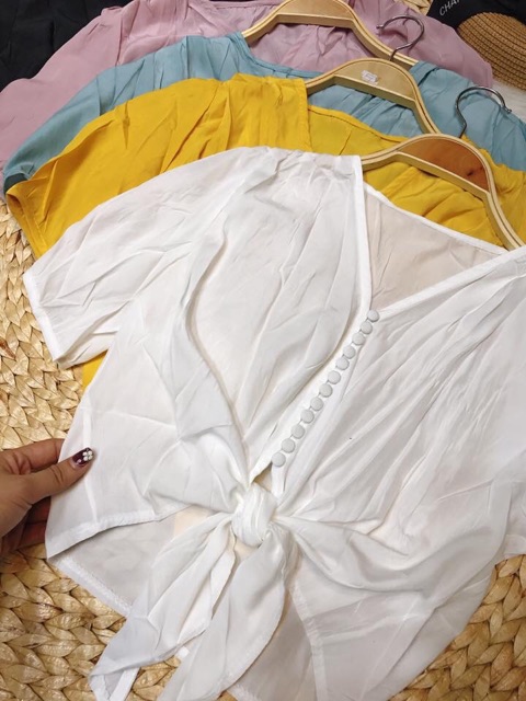 Áo dọc cúc lụa fill buộc trước hàng đẹp Quảng Châu