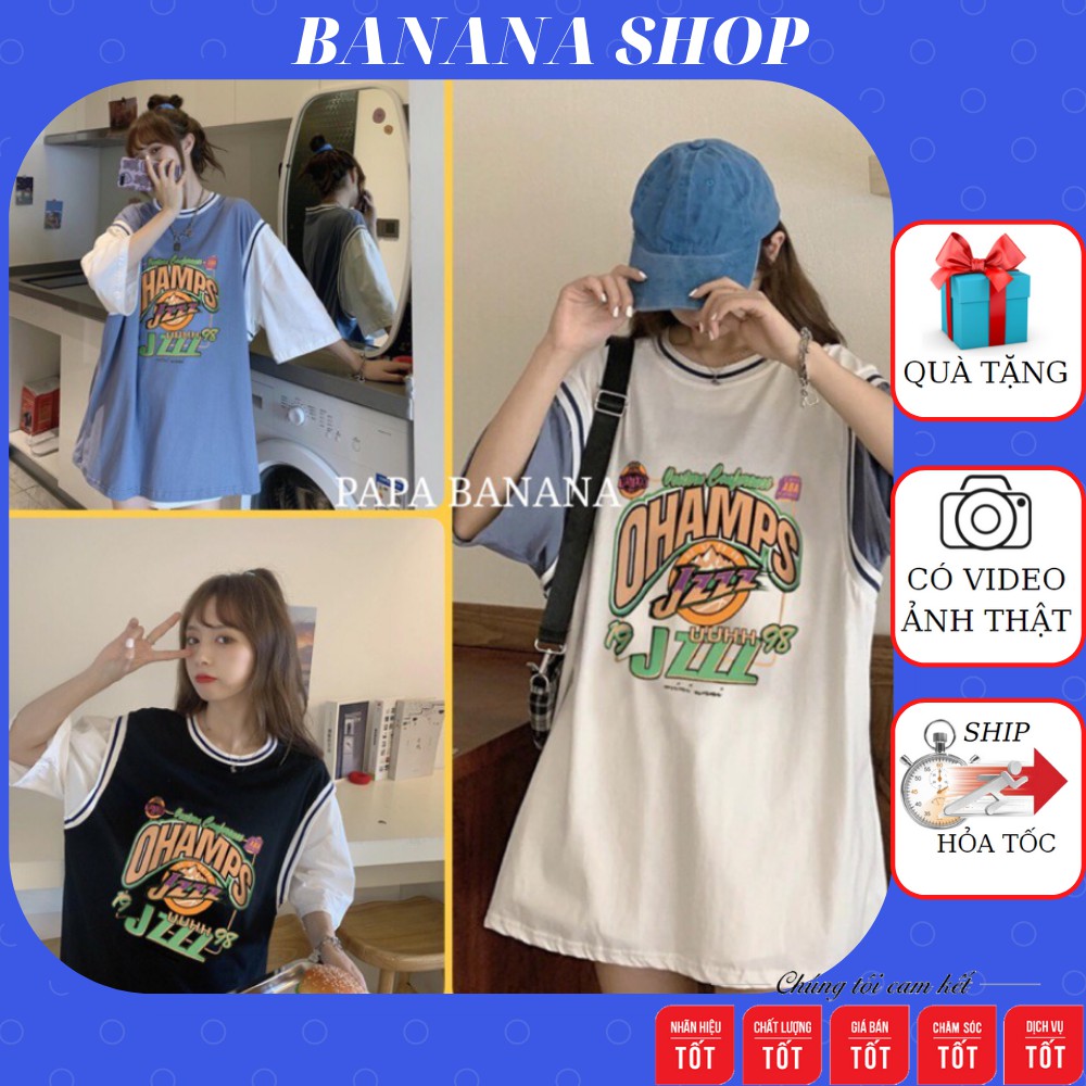 Áo thun tay lỡ dáng Unisex form rộng phong cách Ulzzang phối màu OHAMPS