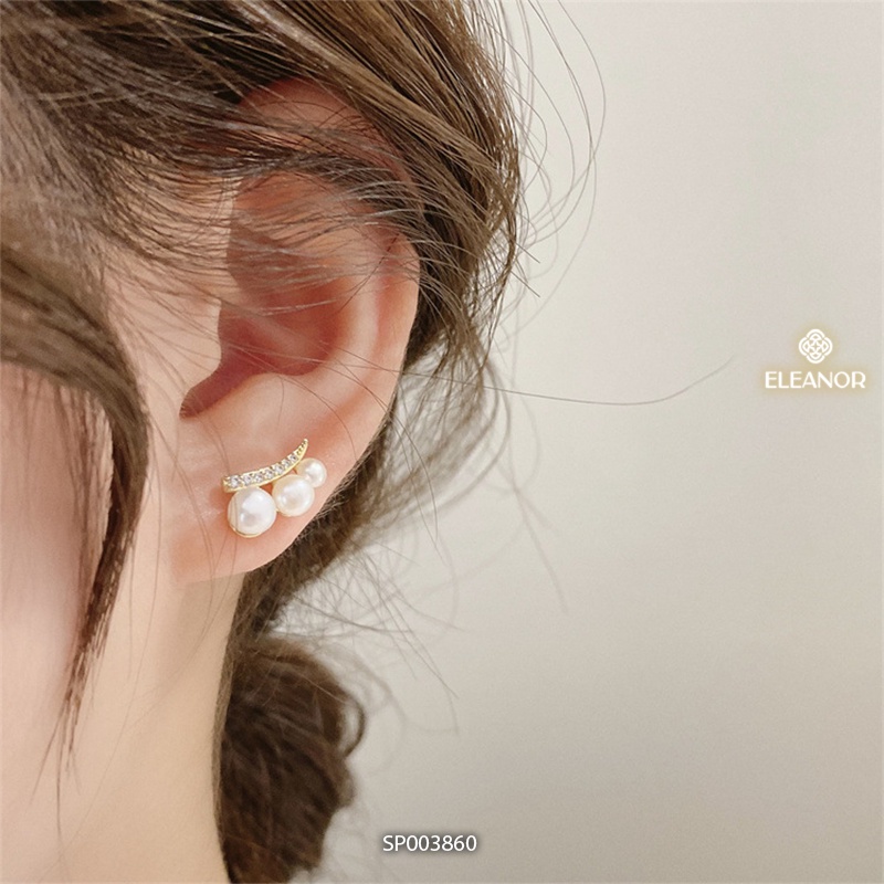 Bông tai nữ chuôi bạc 925 đính đá Eleanor Accessories ngọc trai nhân tạo hình cong phụ kiện trang sức 3860