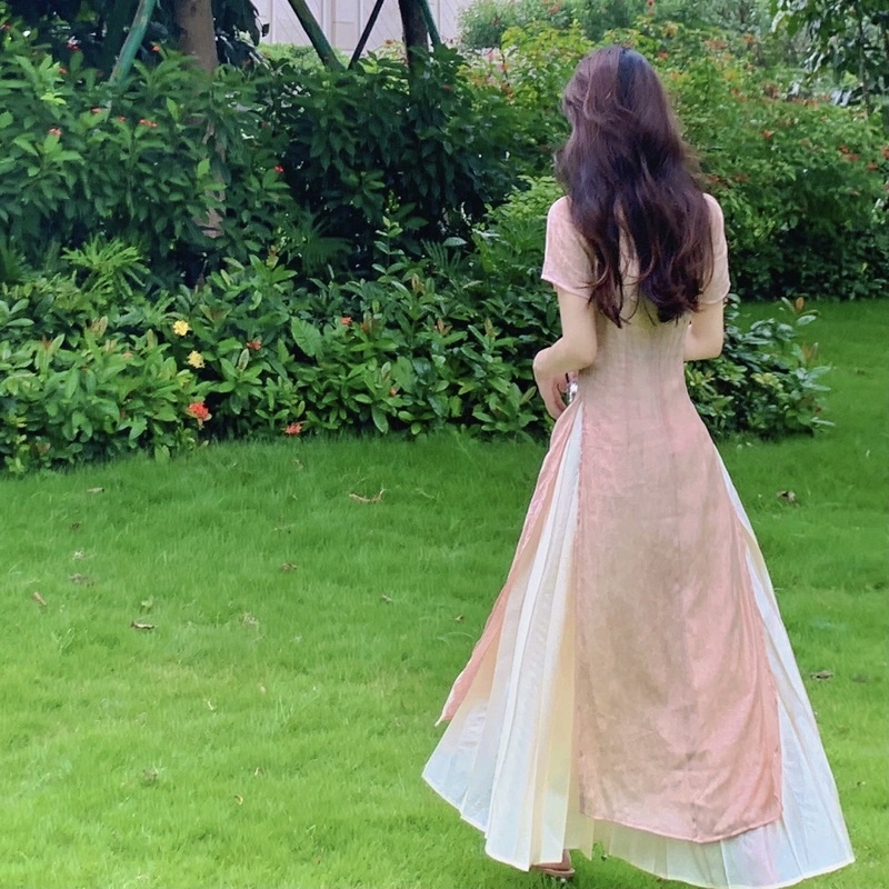 Đầm sườn xám dáng dài xoè tiểu thư