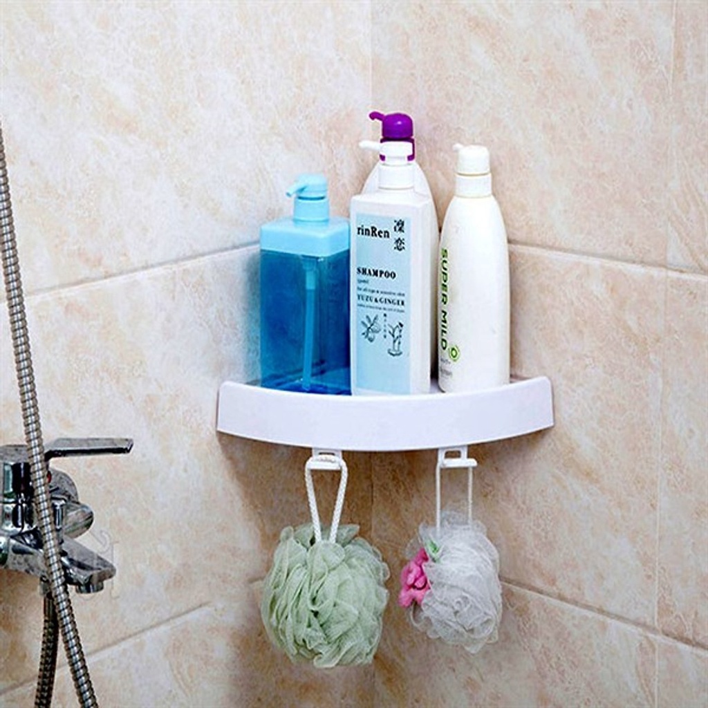 Kệ góc nhà tắm hút chân không chịu lực tốt kèm móc treo tiện lợi