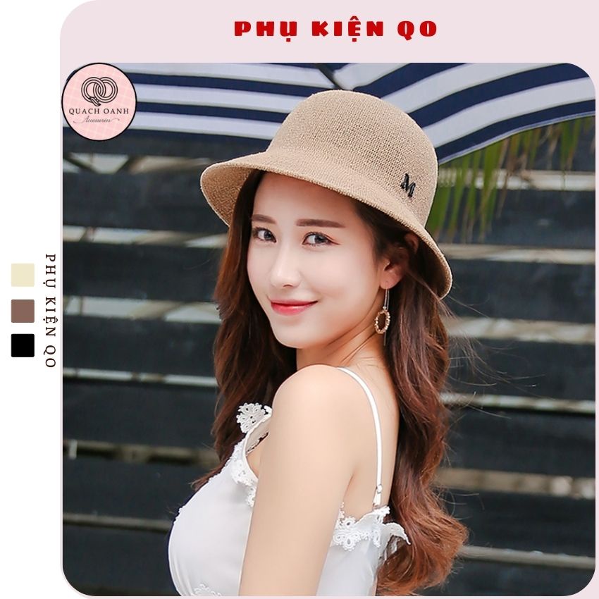 Mũ cói mềm, nón cói đi biển đính chữ M chống nắng – MC26