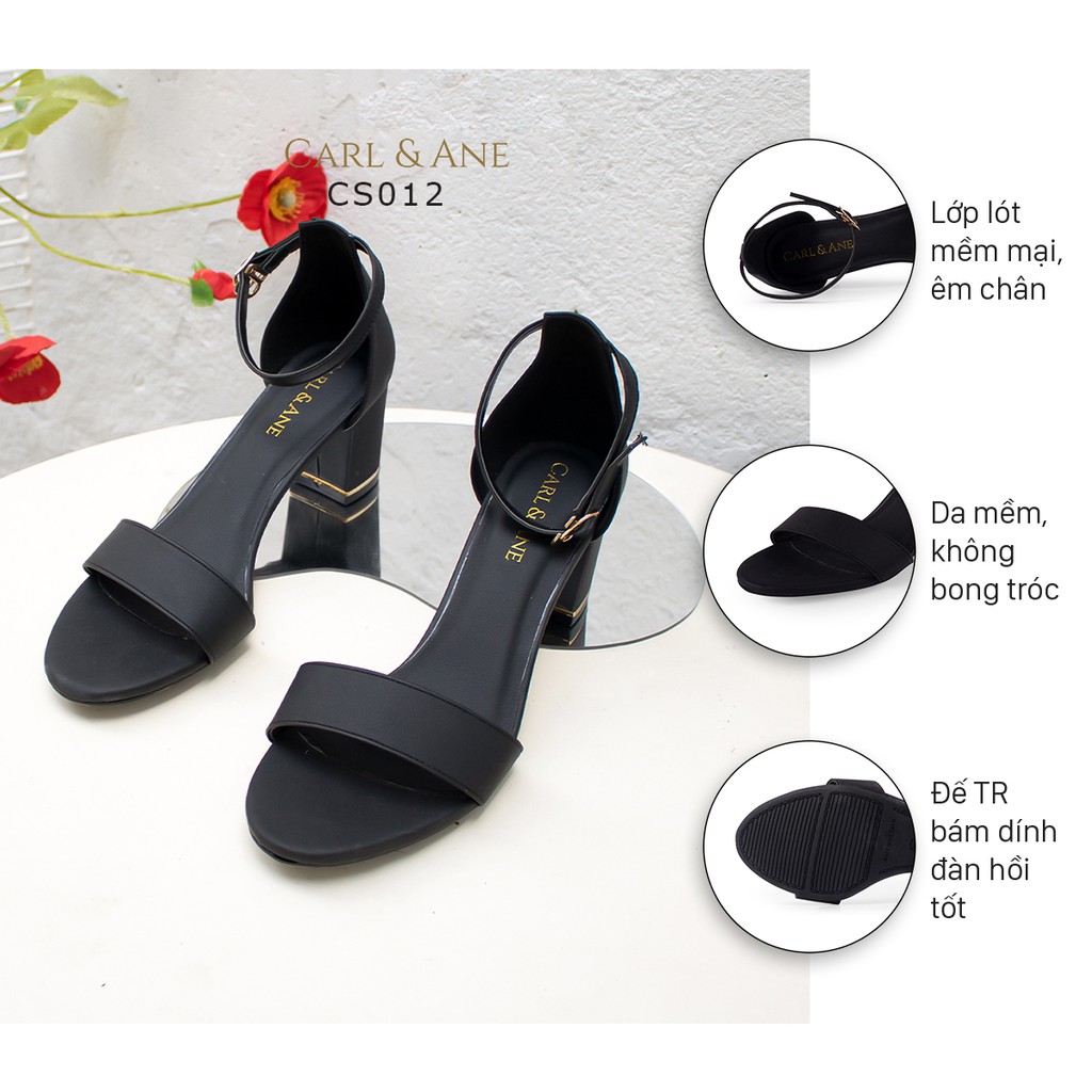 Giày sandal cao gót thời trang Carl & Ane mũi hở bít gót phối quai ngang 7 cm màu đen CS008