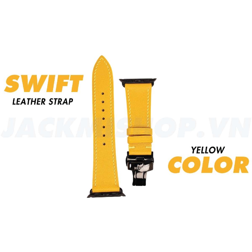 Dây da Bê Swift may tay thủ công màu Vàng khoá Bướm cho aw series 7 6 SE 5 4 3 2 1 size 45mm 44mm 42mm 41mm 40mm 38mm
