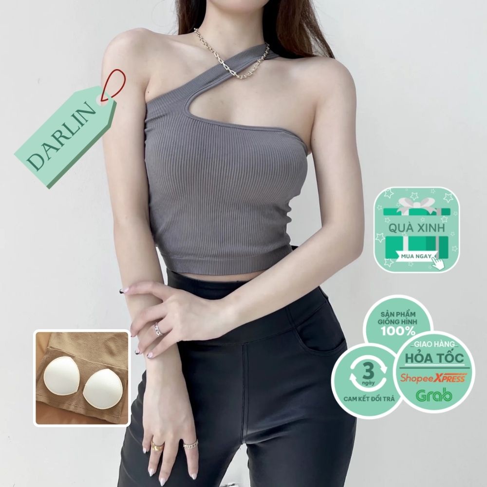 Áo Ống 1 Dây Chéo Darlin Có Mút Gân Tăm 2 Kiểu Mặc Đi Biển Chơi Bra Tập Gym Yoga