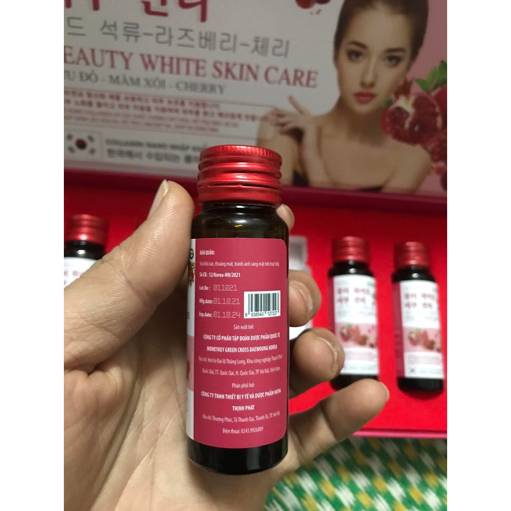 Nước uống đẹp da COLLAGEN BEAUTY WHITE SKIN CARE Lựu đỏ - Mâm Xôi -Cherry giúp giảm lão hóa da , hỗ trợ làm đẹp