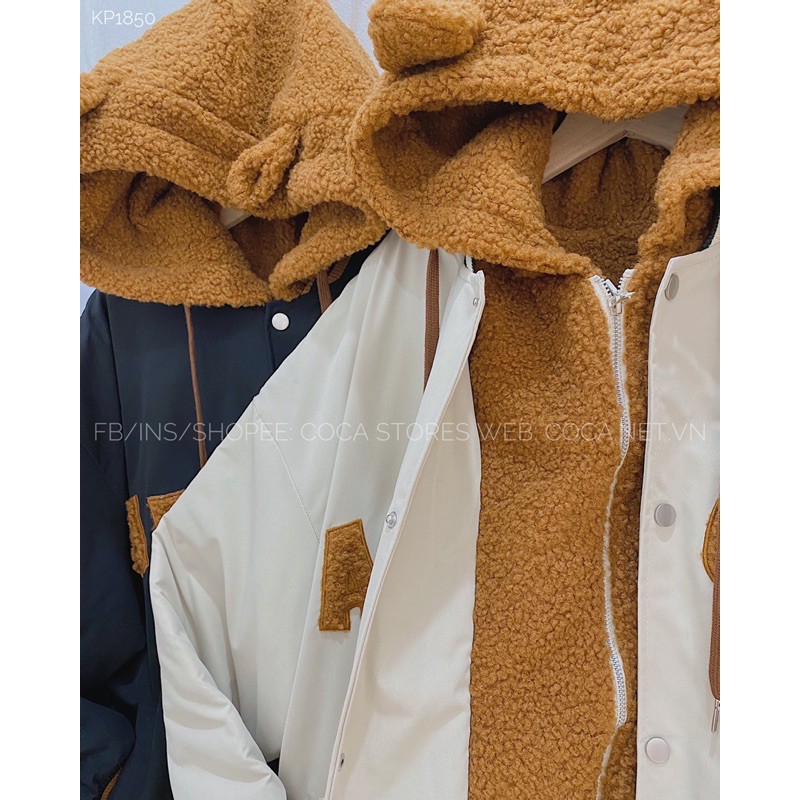 [KP1850]🐻 Áo khoác phao mix lông cừu mũ gấu AER (Có sẵn/ảnh thật) | BigBuy360 - bigbuy360.vn