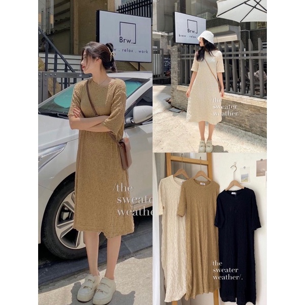 Váy suông cổ tròn chất XỐP NHĂN siêu xinh/Đầm suông chất xốp nhăn
