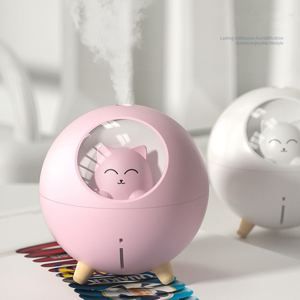 Máy phun sương Fnelse tạo độ ẩm không khí tích hợp led hình chú mèo hành tinh cổng USB mới 220ml