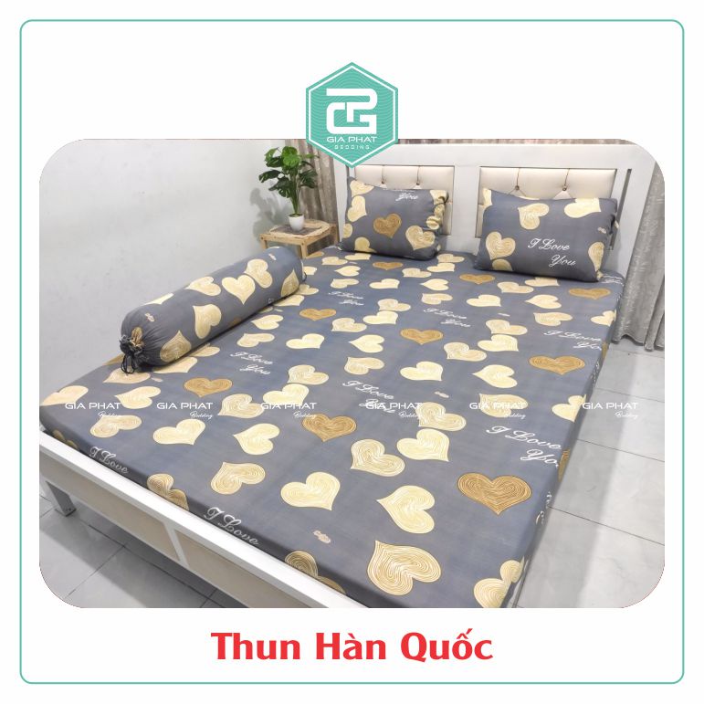 Bộ Ga Gối Thun Lạnh Hàn Quốc  họa tiết Trái Tim