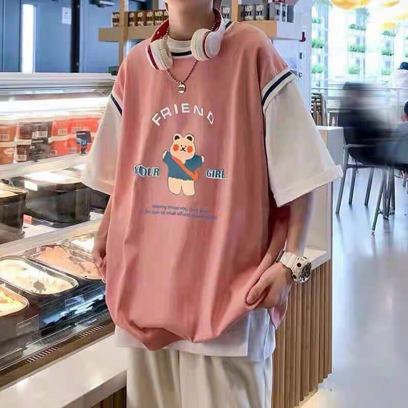 Áo thun tay lỡ Unisex form rộng Bóng rổ phối tay BEAR FRIEND Freesize dành cho nam nữ Molly Fashion