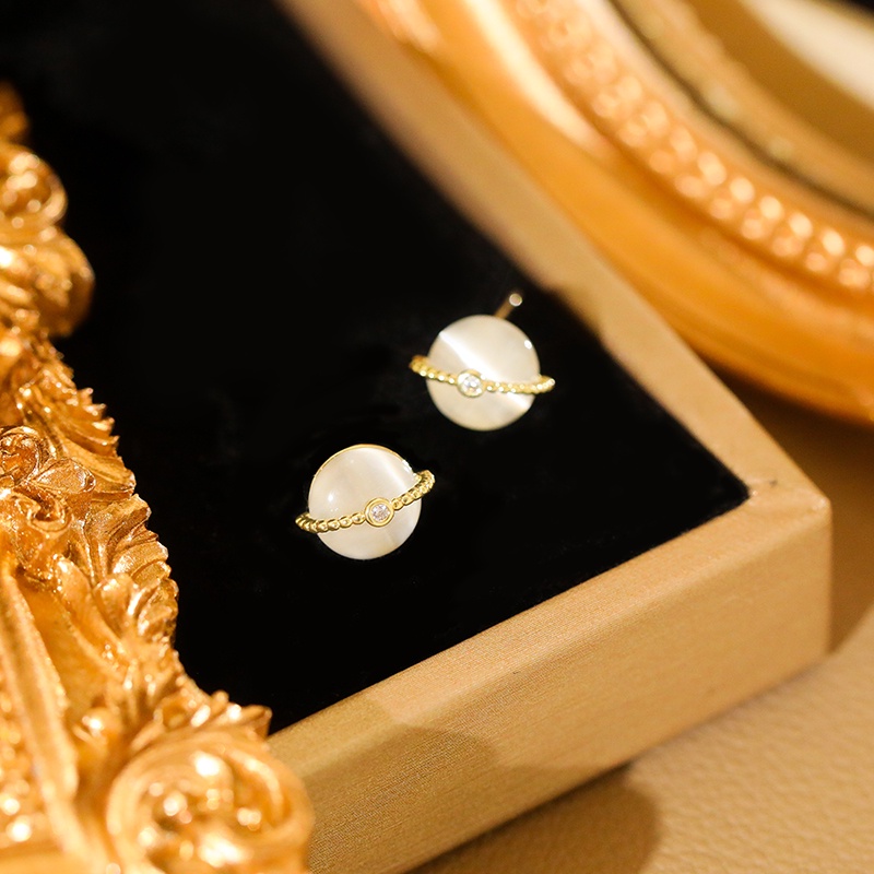 [Jiudolan] Khuyên Tai Dạng Kẹp Không Đau Đính Đá Opal Thời Trang Cho Nữ