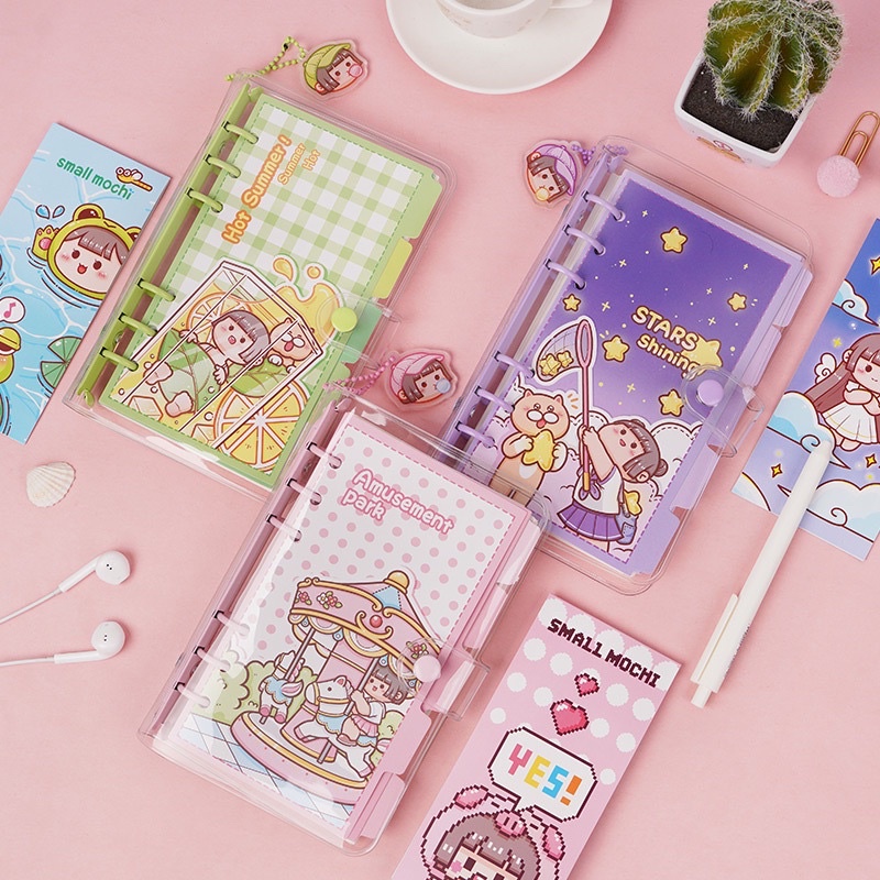 Set sổ planner bullet journal A5 A6 bìa còng binder trong suốt kèm phụ kiện theo chủ đề siêu đáng yêu