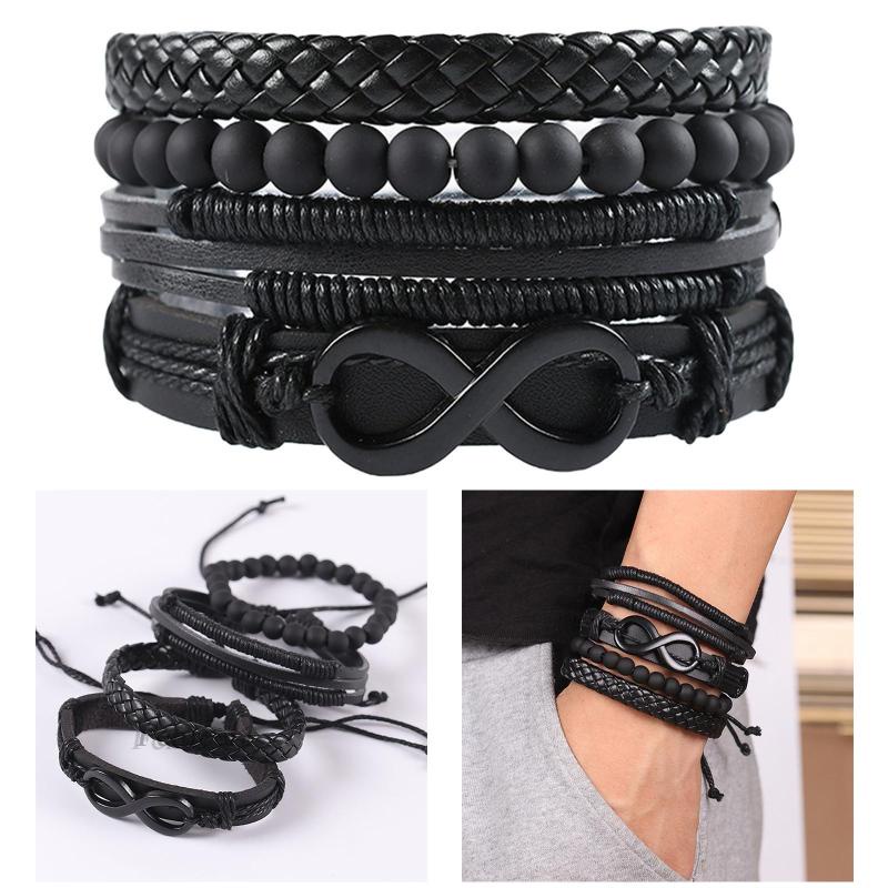 Set 4 vòng tay da bện co giãn tự nhiên cho nam và nữ