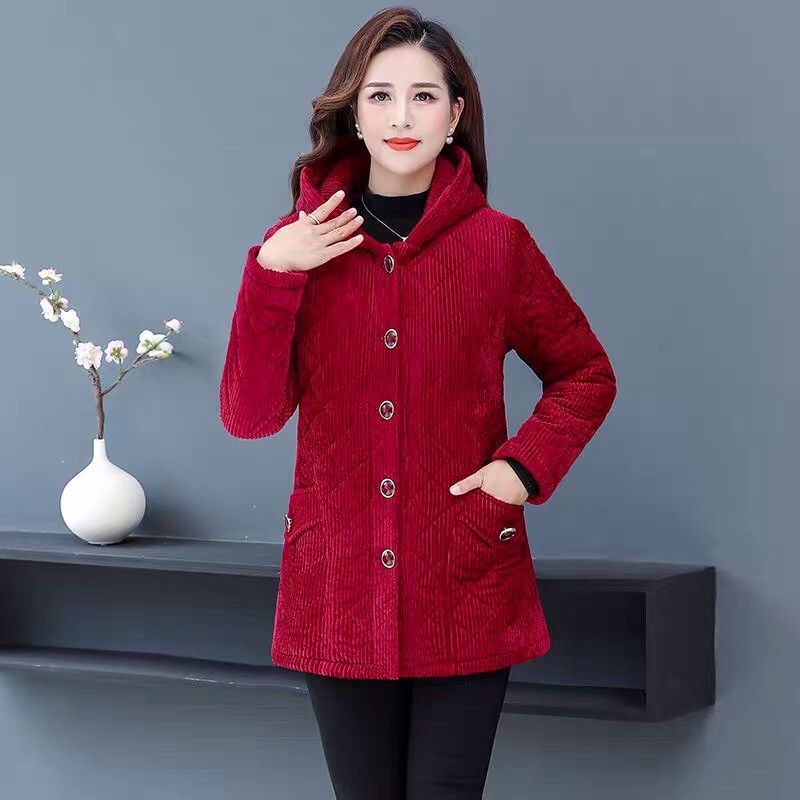 Áo khoác nhung trung niên nữ cao cấp, lót lông ấm áp, dày dặn