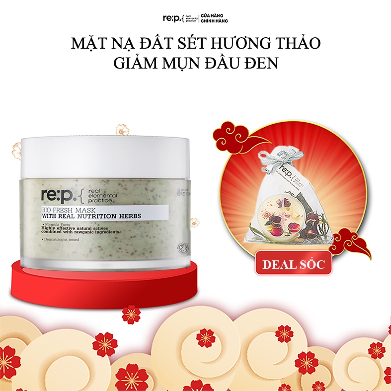 Mặt Nạ Đất Sét Re:p Hương Thảo Se Khít Lỗ Chân Lông Rep Bio Fresh With Real Nutrition Herbs 130g