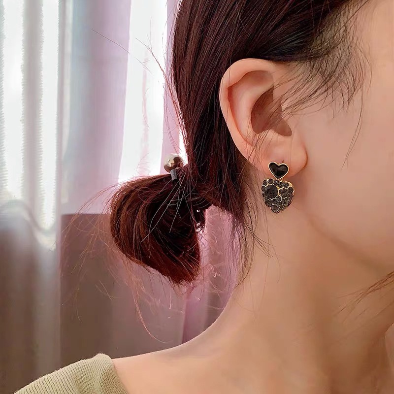 Khuyên tai hình trái tim đính kim cương giả thời trang Hàn Quốc mới cho nữ