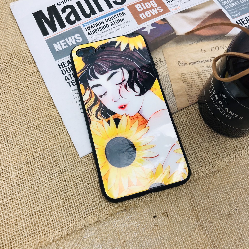 [SIÊU PHẨM] ốp lưng iphone cô gái và hoa ‍♀️ in trên kính cương lực cho iphone 6 7 8 x xr xs 11 promax 12 13 pro k236