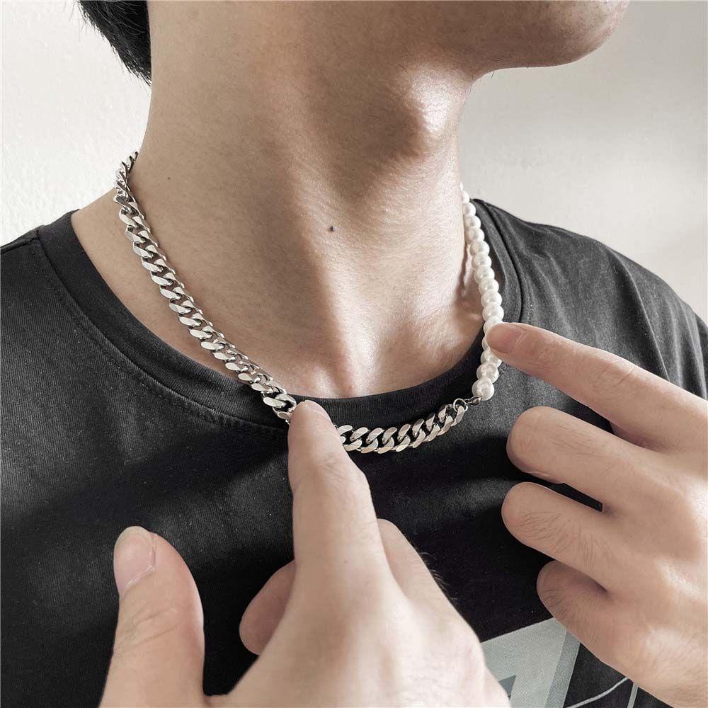 Dây Chuyền Đính Ngọc Trai Nhân Tạo Phong Cách Punk Hip Hop Cho Nam Và Nữ|Vòng Cổ Choker Kim Loại Đính Hạt Màu Sắc