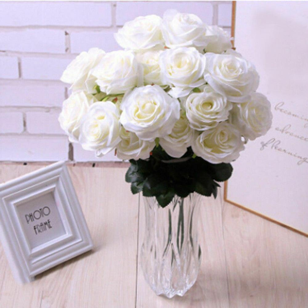 PINEVN Bó 10 Bông Hoa Hồng Giả Bằng Lụa Dùng Trang Trí